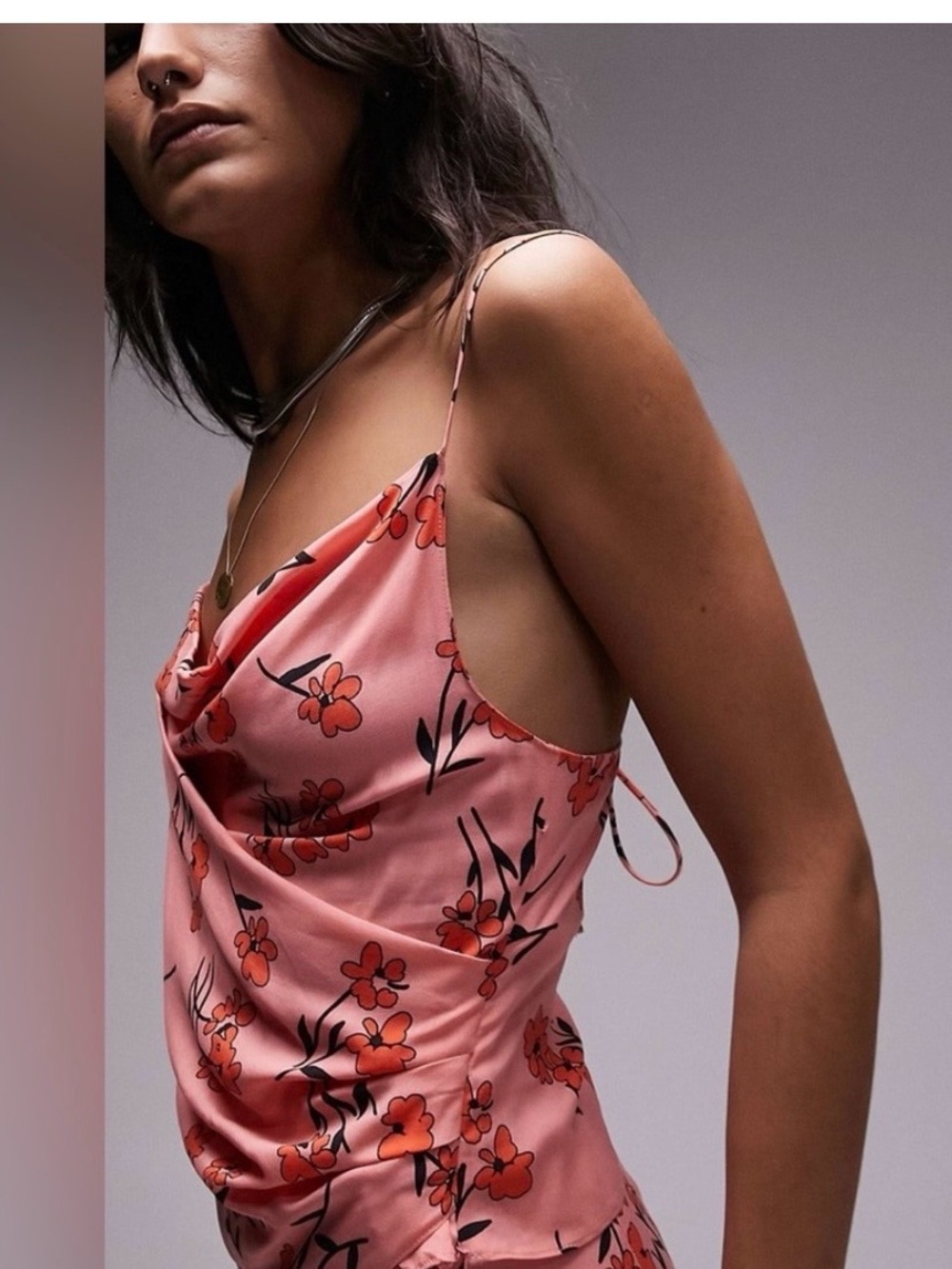 Topshop Pink Floral Cowl Slip Top size 4 - Picture 2 of 6